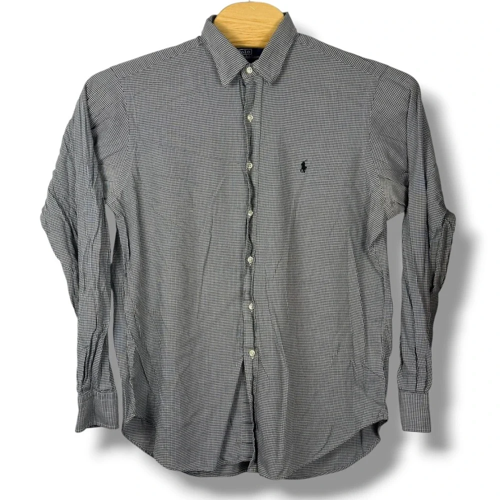 Polo Ralph Lauren Andrew Button Down Men 16.5 XL Black White Check‎ Cotton Shirt